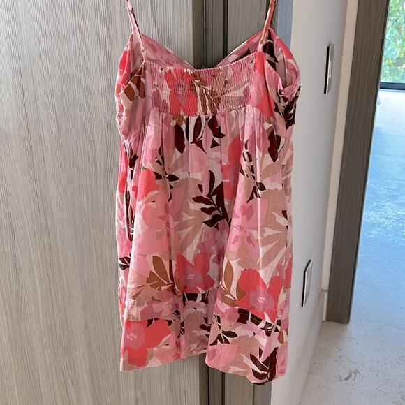 $128 MINKPINK Australia linen cotton mini dress tropical pink floral L - Picture 8 of 9